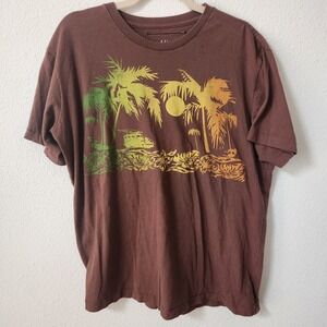 Red‎ Camel Mens Large Brown Tropical Palm Tree Van Graphic T Shirt